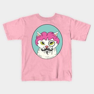 Cat with wig, hairless cat with wig, cat with a mustache Kids T-Shirt